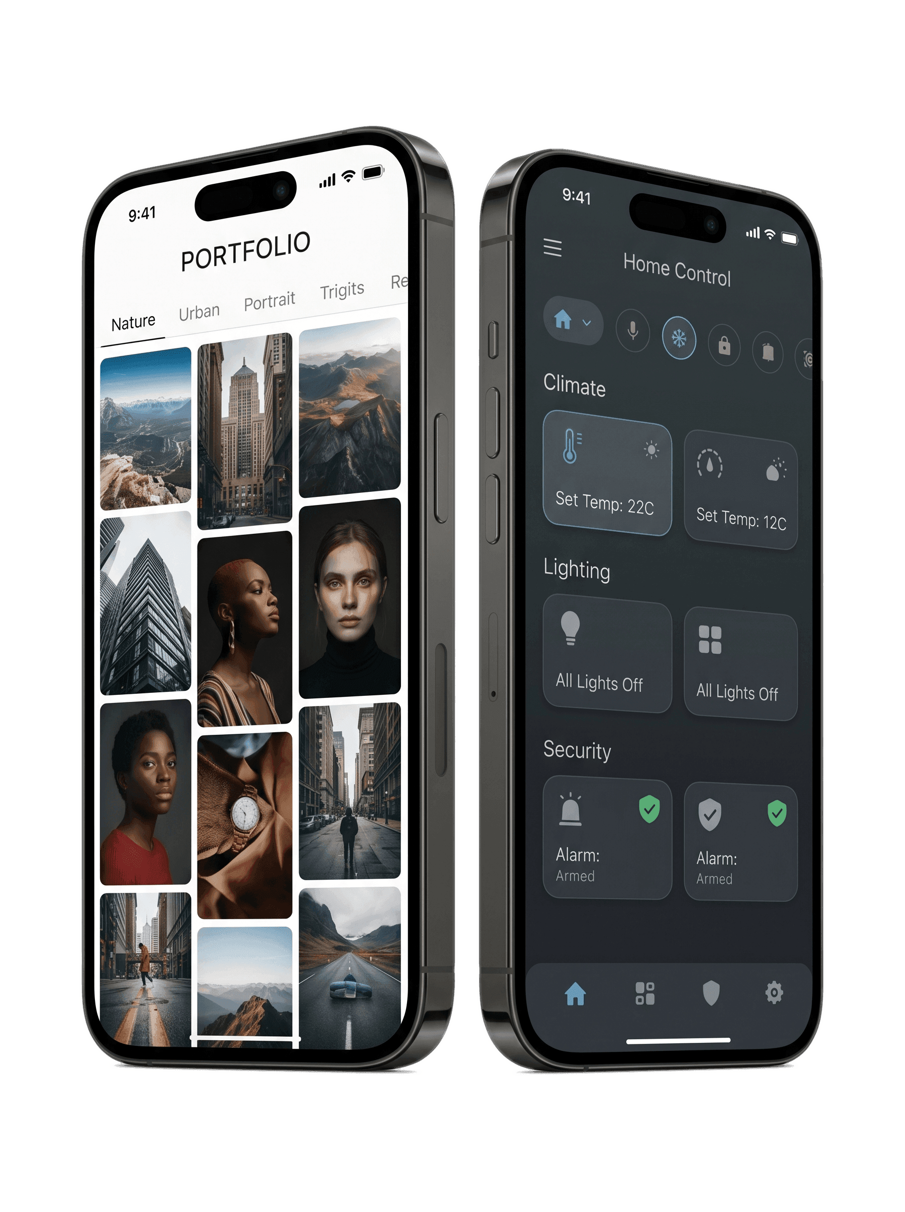 Flutter mobile app mockups on iOS and Android
