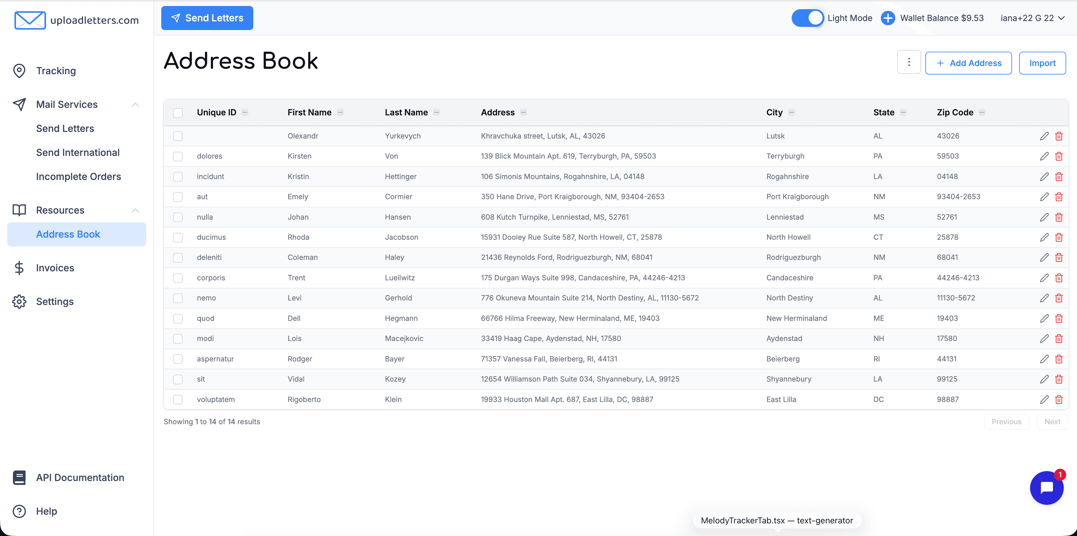 Upload Letters dashboard and mail submission flow