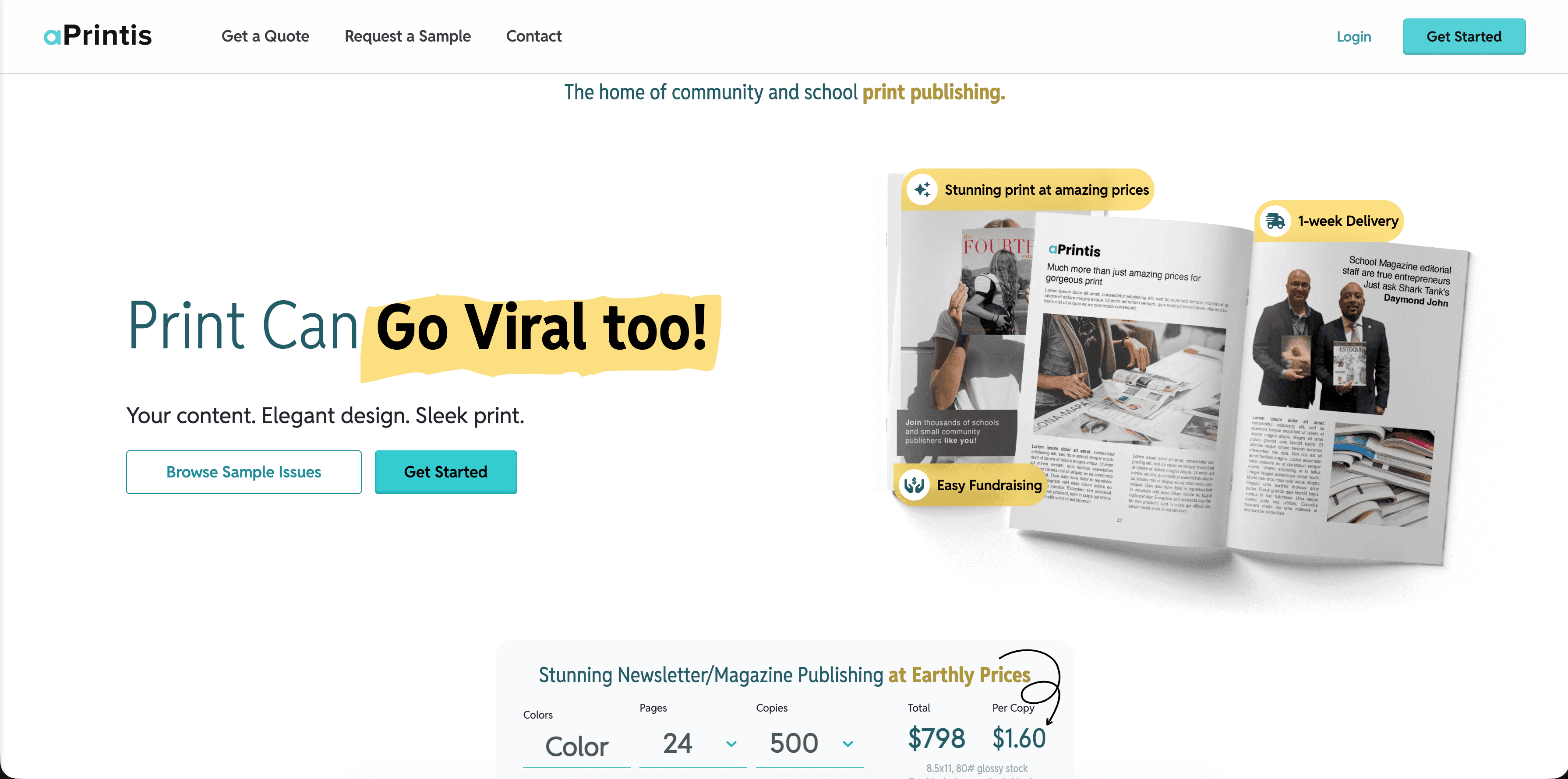aPrintis print-publishing platform and landing page
