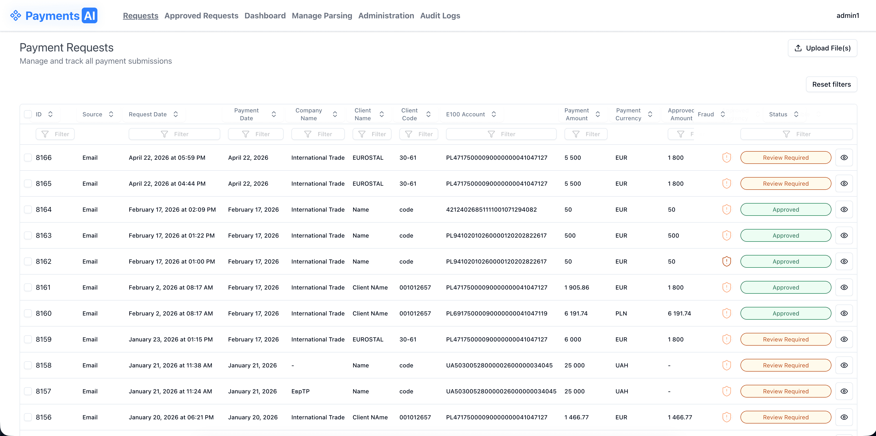 Payments AI payment confirmation processing dashboard
