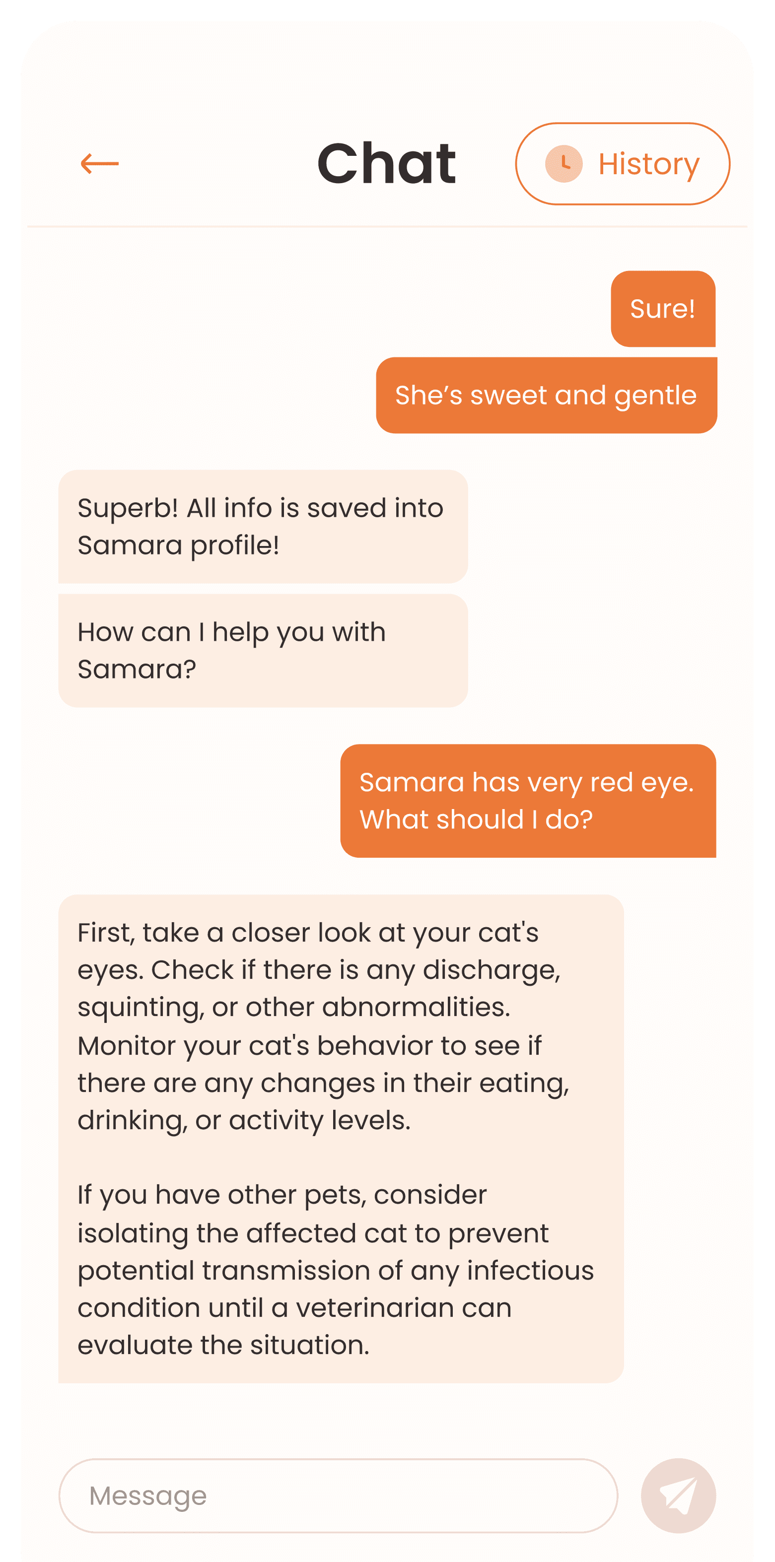 Petmate AI mobile app chat screen
